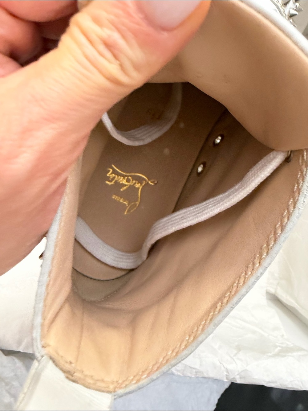 Christian louboutin Louis studded white silver with box spike sneakers 37.5 - Picture 10 of 11